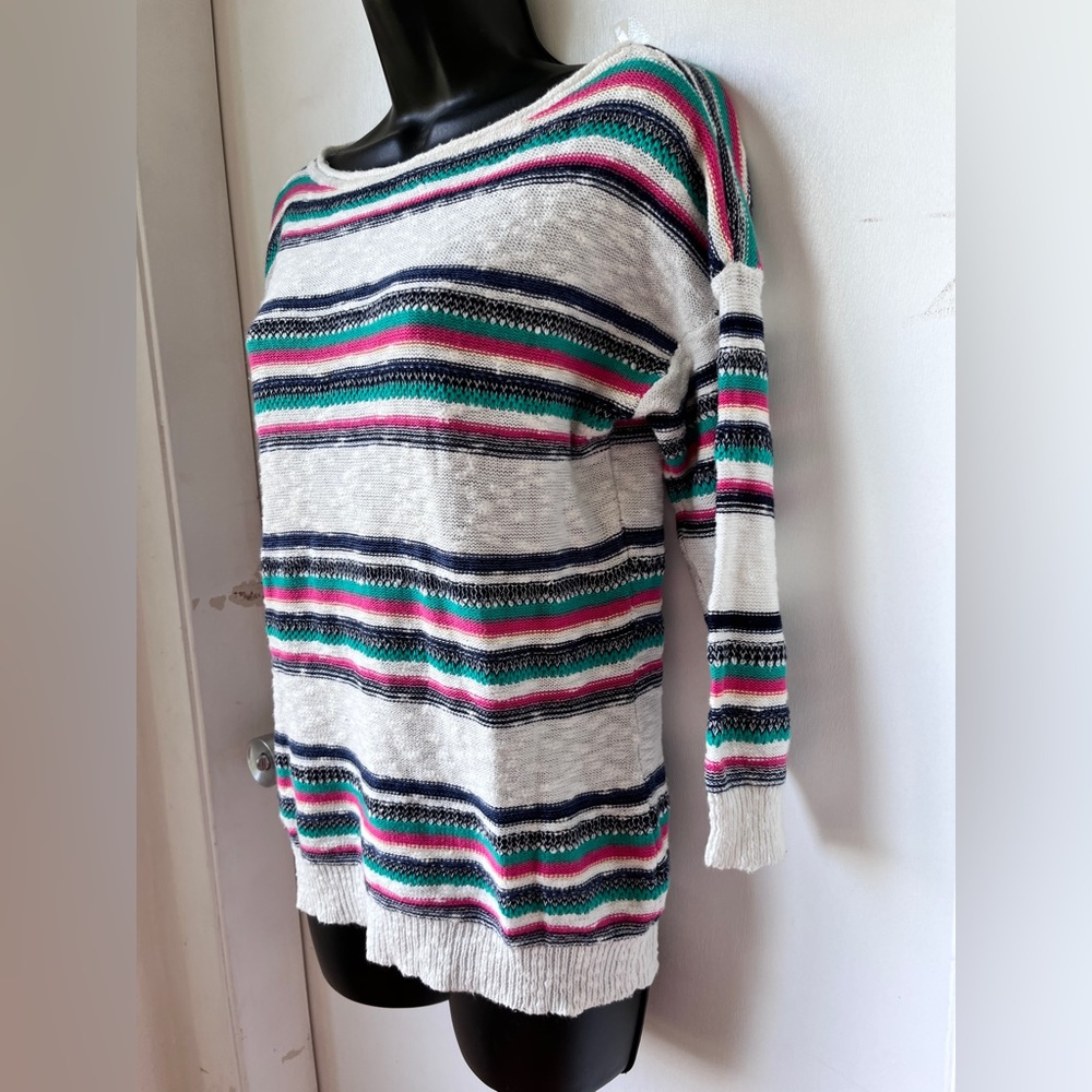 American Living cotton linen blend striped multicolored pullover sweater sz S - Picture 3 of 10